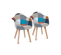 Lot de 2 chaises de salle à manger scandinaves, fauteuils de table SARA motifs patchworks multi-couleurs