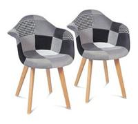 IDMarket Lot de 2 chaises de salle à manger SARA scandinaves patchworks noirs, gris et blancs