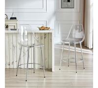 Lot de 2 chaises de salle à manger transparentes modernes avec pieds en métal, chaises de cuisine en plastique, faciles d'entretien, tabourets de bar stables jusqu'à 120 kg, chaises design pour salon