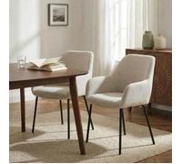 Lot de 2 Chaises de Salle à Manger TURSI en Tissu Beige Avec Accoudoirs, Assise Rembourrée et Dossier Enveloppant, Pieds en Métal
