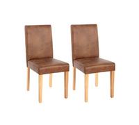 Mendler Chaises de séjour Littau – Simili-cuir aspect daim marron – Lot de 2, pieds clairs