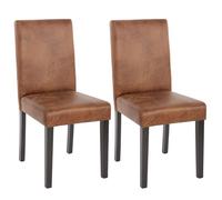Lot de 2 chaises de séjour Littau simili-cuir, aspect daim marron, pieds foncés