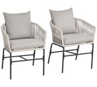 Lot de 2 chaises de terrasse style bohème, 57 x 60 x 71 cm, beige, cordes tressées à la main, coussins d'assise lavables, structure en acier thermolaqué