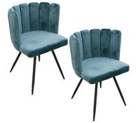 Lot de 2 Chaises design effet velours Ariel - Bleu canard