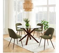 Lot de 2 chaises ELISABETH tissu vert pieds effet noyer