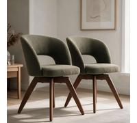 Lot de 2 chaises en bois foncé et tissu boucle vert kaki holly