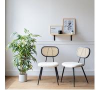 Happy Garden – Lot de 2 chaises Elena en cannage et tissu bouclé écru