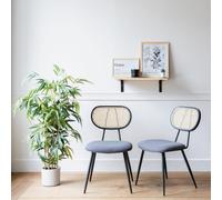 Lot de 2 chaises en cannage et tissu boucle gris elena