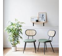Lot de 2 chaises en cannage et tissu boucle vert kaki elena