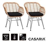 Lot de 2 chaises en osier bambou/polyrotin - CASARIA - Bali - Intérieur/Extérieur - Coussins d'assise lavables