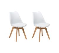 Lot de 2 Chaises en Plastique Blanc et Bois de Hêtre pour Salle à Manger Dakota