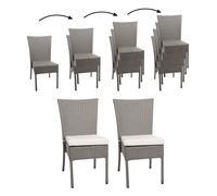 Lot De 2 Chaises En Poly Rotin Hwc-G19, Chaise De Balcon Chaise De Jardin, Empilable Gris, Coussin Crème Gris