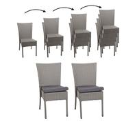 Lot De 2 Chaises En Poly Rotin Hwc-G19 Chaise De Jardin, Empilable Gris, Coussin Gris Foncé Gris