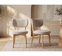 Lot de 2 chaises en tissu bouclette et bois d'hévéa - Taupe - TORIEL