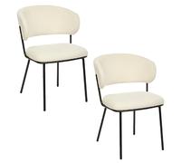 Lot de 2 chaises en tissu chenille et pieds métal ALBA - Ivoire et noir