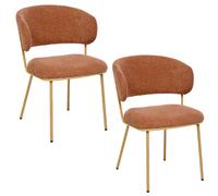 Lot de 2 chaises en tissu chenille et pieds métal ALBA - Terracotta et bois