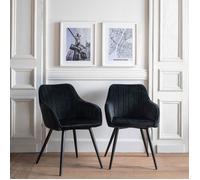 Happy Garden - Lot de 2 chaises BERTILLE en velours noires, rembourrées, pieds en métal H. 83.5 cm
