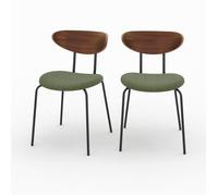 Lot de 2 chaises en velours côtelé vert kaki et dossier en noyer - Jade - Maison Pavane