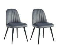 Lot de 2 chaises en velours et métal noir - Gris - ELEANA