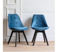 Happy Garden - Lot de 2 chaises Nora - Velours avec coussin - Bleues