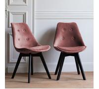 Happy Garden Lot de 2 chaises de Salle à Manger Nora Velours Rose avec Coussin, chaises de Cuisine, chaises rembourrées, Pieds Noirs en Bois de hêtre Massif