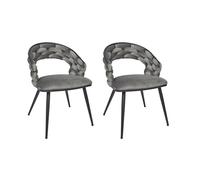 Lot de 2 Chaises Fauteuils de Table - HOME DECO FACTORY - Dossier Tressé - Chic - Gris et Noir