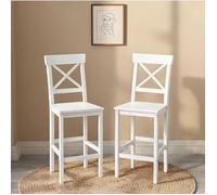 Lot de 2 chaises hautes de bar style campagne en pin massif blanc hauteur d'assise 60 cm