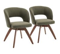 Lot de 2 chaises Holly en bois foncé et tissu à boucles vert-kaki, rembourrage en mousse, pieds en bois