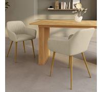 IDMarket Lot de 2 chaises de salle à manger Jany matelassées velours pieds effet bois Beige