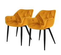ML-Design Set 2 Chaises de Salle à Manger, Jaune Moutarde, Assise Rembourrée en Velours, Pieds Métalliques Noir, avec Dossier et Accoudoirs Ergonomiques, Fauteuil Moderne Salon Bureau Chambre Cuisine