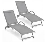 Lot de 2 chaises longues COSTWAY, chaises de jardin avec dossier réglable en 5 positions, supportant jusqu'à 160 kg, chaises longues de détente 184,5 x 62 x 71 cm, gris