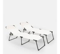 lot de 2 chaises longues de plage Chaises longues en aluminium pour la plage et le jardin Mauritius - Blanc