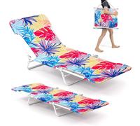 Lot de 2 chaises longues de plage COSTWAY pliables, chaises longues avec dossier et repose-pieds réglables et sangle de transport, chaises longues pliables et portables, supportant jusqu'à 150 kg, mul