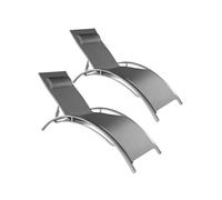 Chaises longues - TECTAKE - Lot de 2 transats de jardin en aluminium ALINA dossier réglable en 5 positions 180 x 59 x 50 cm - Gris