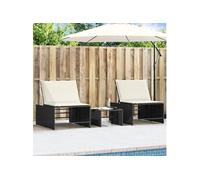 vidaXL Bains de soleil modulaires 2 pcs. avec table Poly rotin Noir