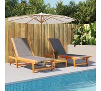 Lot de 2 chaises longues noires en bois massif d'acacia et textilène | Dossier réglable, protection UV, imperméable, résistant à la moisissure, facile d'entretien, extérieur, piscine, terrasse