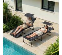 Lot De 2 Chaises Longues Pliables,Bain De Soleil,Transat De Jardin Réglable Avec 5 Dossiers,Charge 150 Kg