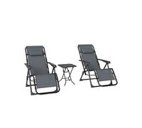 Outsunny Lot de 2 transats pliables inclinables – appui-têtes, porte-gobelets, capacité 120 kg, gris