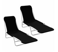 Lot de 2 chaises longues pliables - Noir - 56 x 182 x 24.5 cm