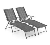 Lot De 2 Chaises Longues Pliantes 155-189 X 64 X 65-102 Cm Dossier Inclinable 6 Positions Style Contemporain En Métal Gris Helloshop26 20_0011301 Multicolore