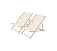 Lot de 2 Chaises Longues Pliantes en Bois Chiliennes, Beige, Dossier Réglable,