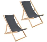 Lot de 2 chaises longues pliantes en bois gris - chaise longue pliante, chaise longue de plage, chaise longue en bois, chaise longue pliante, chaise longue de jardin