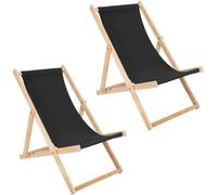 Lot de 2 chaises longues pliantes en bois noir - chaise longue pliante, chaise longue de plage, chaise longue en bois, chaise longue pliante, chaise longue de jardin