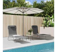 Lot de 2 chaises Longues Pliantes Gris textilène et Acier, transat Pliable avec Dossier réglable et poignée latérale pour Jardin extérieur
