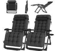 Lot de 2 chaises longues pliantes pour jardin, sans installation, avec porte-gobelet, chaise longue relax avec coussin, respirante, pour intérieur ou extérieur, chaise de jardin, chaises de camping (n