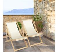 IDMARKET Lot de 2 chaises longues pliantes chilienne bois toile écrue