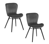 Lot de 2 chaises Lucie en velours et bois - Gris et noir