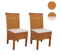 Lot de 2 chaises M42 salle à manger, rotin/bois, 46x50x96cm ~ avec coussins