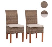 Mendler Lot de 2 chaises M44 - rotin Kubu, bois, 47x52x97 cm - avec coussins