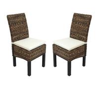 Lot De 2 Chaises M69, Banane Tressée Pieds Foncés, Avec Coussins Multicolore